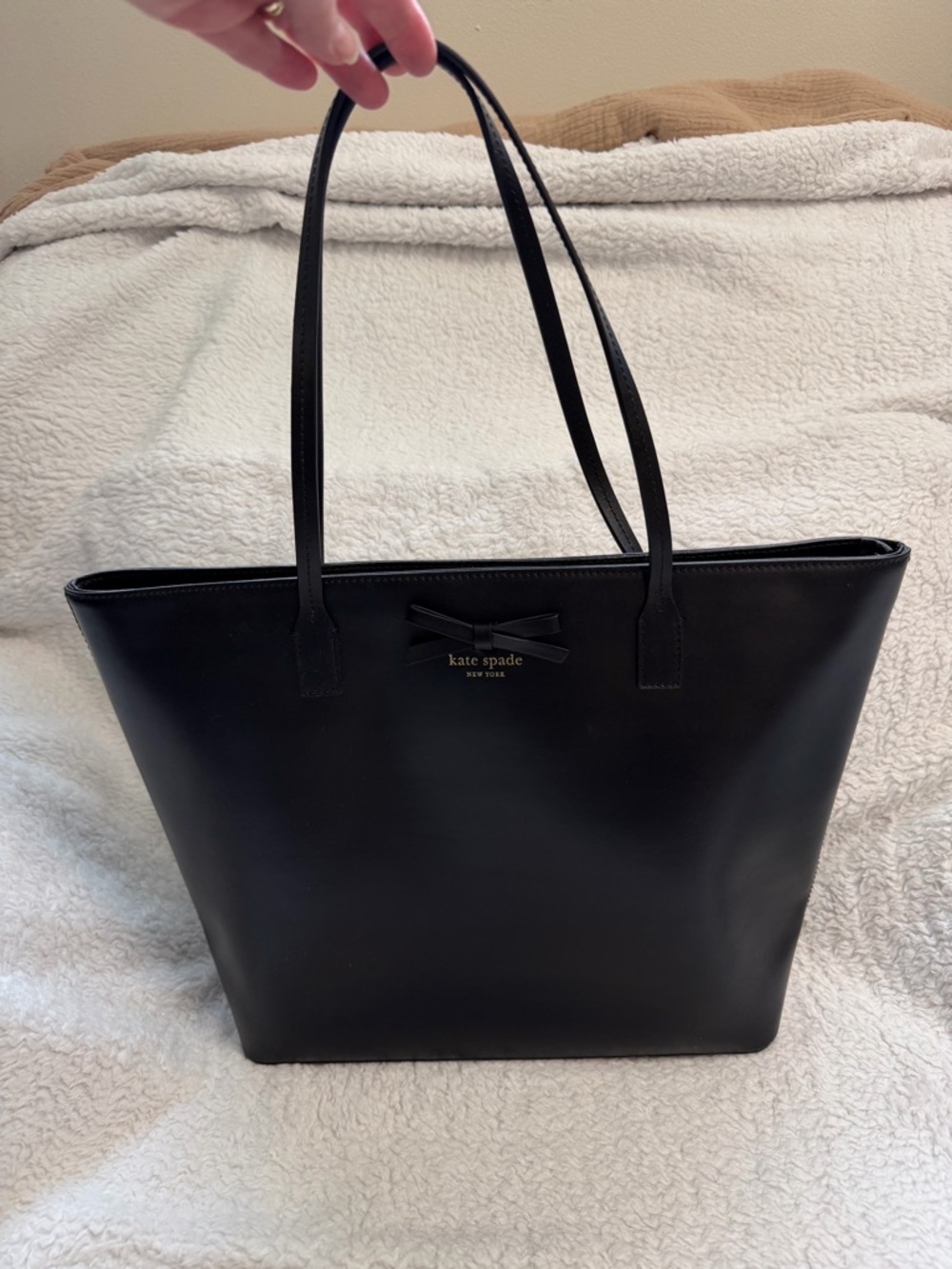kate spade Black Leather Tote with Bow Detail